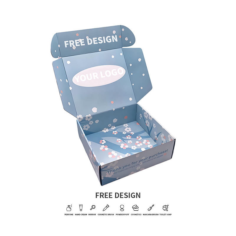 নীল পটভূমি পাপড়ি ঢেউতোলা অঙ্গরাগ প্যাকেজিং বাক্স