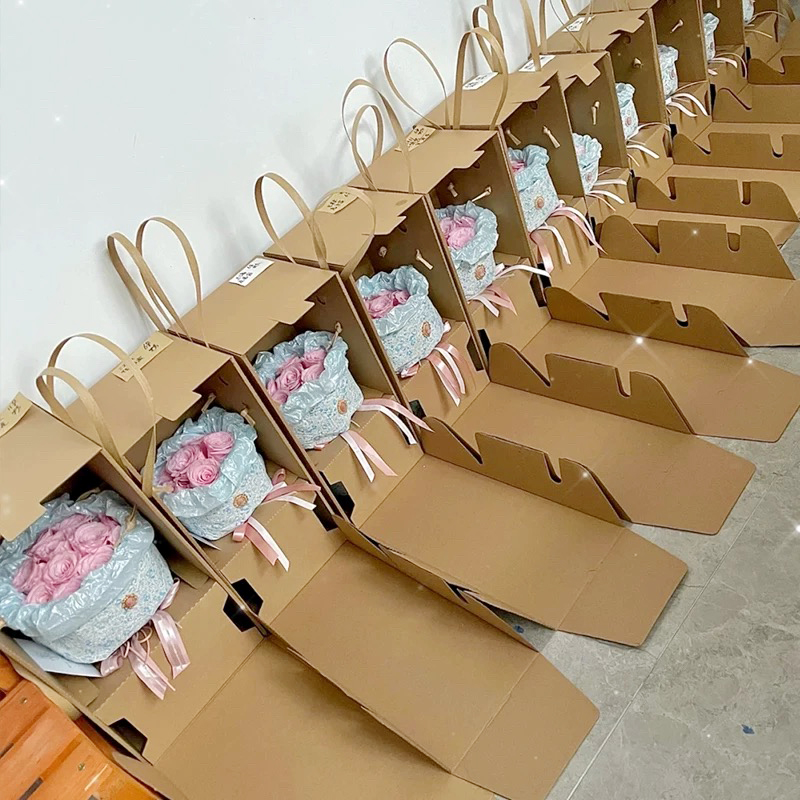 ইউনিফর্ম ব্রাউন ঢেউতোলা ফুল উপহার বক্স